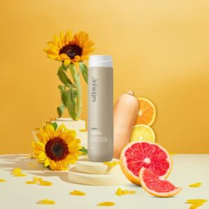 Creative template for advertise product of sunflower with blank label bottle can used for adding brand packaging. Sunflowers are rich in beneficial plant compounds, and several vitamins and minerals
